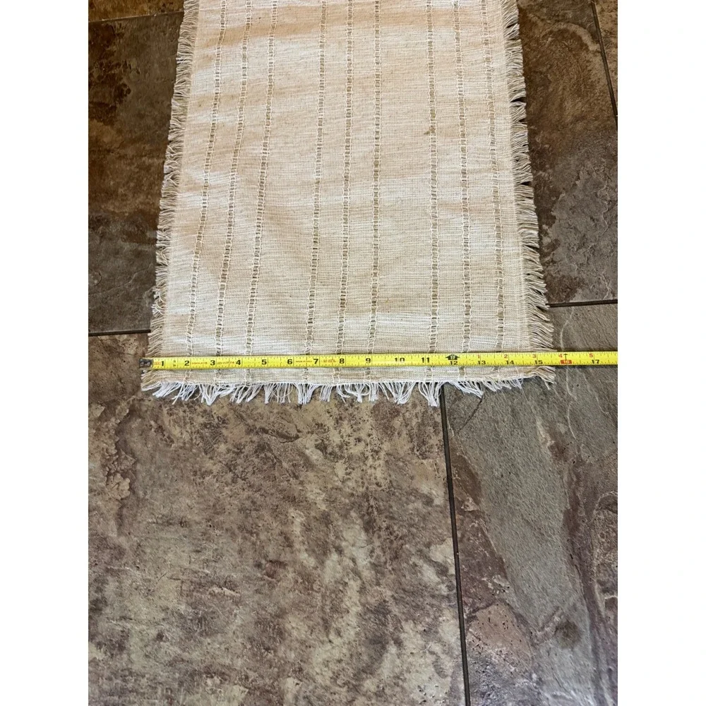 Boho Woven Fringed Table Runner Cream Tan Striped Farmhouse Decor 70 Inch